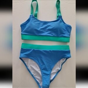 Bikini Set Blue Green Two-piece Adjustable Top Bathing Suit size Small NWOT